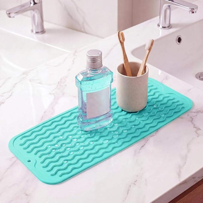 MicoYang Silicone Dish Drying Mat for Multiple Usage,Easy clean,Eco-friendly,Heat-resistant Silicone Mat for Kitchen Counter,Sink,Bar,Bottle,or Cup Mint M 17 inches x 6 inches