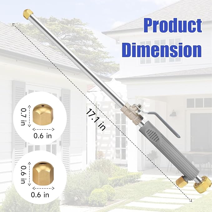 High Pressure Power Washer Wand, Hydro Jet Nozzle for Garden Hose, Watering Sprayer Cleaning Tool, Wand Lance for Gutter Patio Car Pet Window Glass, Grey
