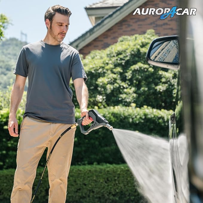 AURORA CAR Pressure Washer Short Gun, Commercial 5000 PSI 12 GPM, 1/4" QC | with 5 Spray Nozzle Tips, 3/8" Quick Connect Plug and M22-14/15mm Fittings, Power Washer Gun Compatible with Foam Cannon