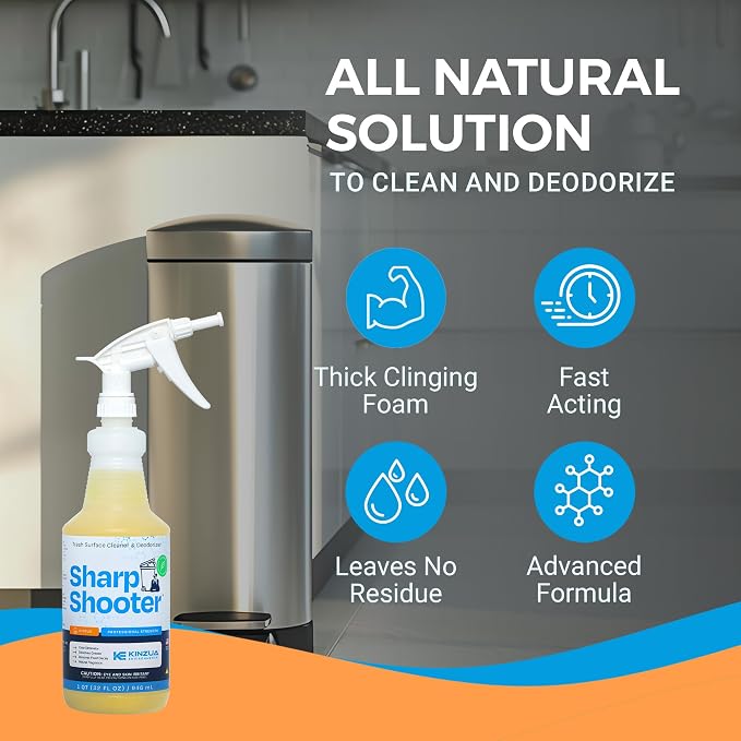 Sharpshooter, Heavy-Duty Trash Can Odor Eliminator & Degreaser, Garbage Surface Cleaner and Deodorizer Foam, Professional-Grade, Fresh Citrus Scent, 32 oz, Pack of 2