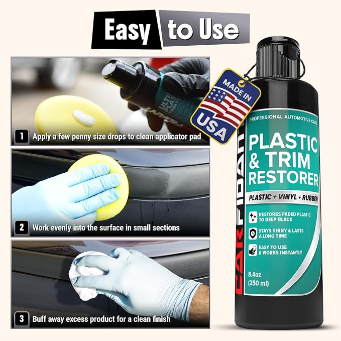 Carfidant Ultimate Trim & Plastic Restorer for Cars - Black Plastic Restorer - Restores Faded and Dull Plastic, Rubber, Vinyl - 8.4 fl oz