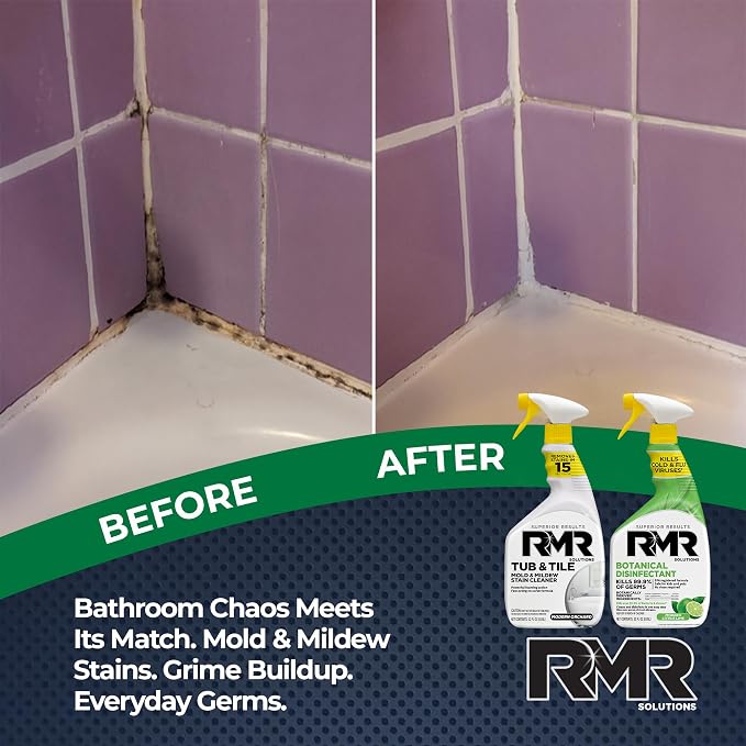 RMR Germ & Grime Guard Bundle – Tub & Tile Mold & Mildew Stain Remover + Botanical Disinfectant Cleaner, 2-Step Bathroom & Home Cleaning for Tile, Grout, Shower, Counters & More, 2–32 Oz Bottles