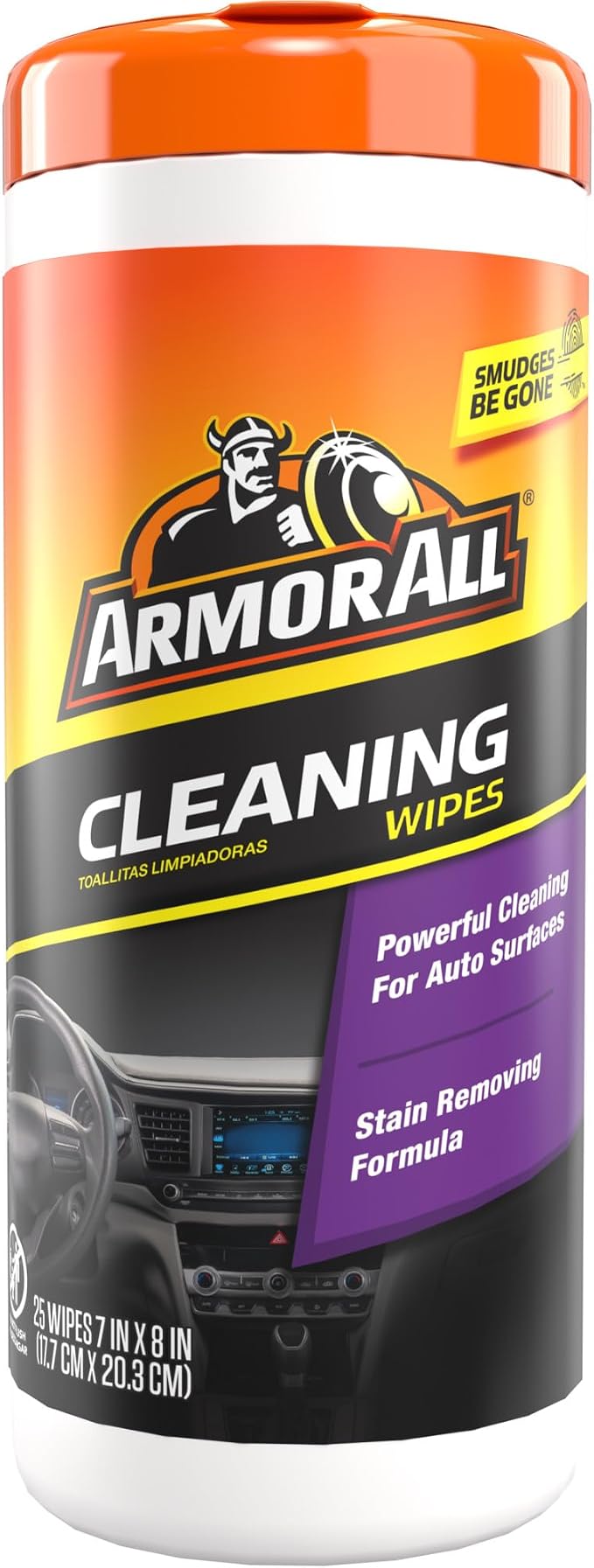 Armor All Interior Car Cleaning Wipes, 25 Count Canister, Powerful Cleaning for Dashboards, Vinyl, Clear Plastics, Carpet and Fabric