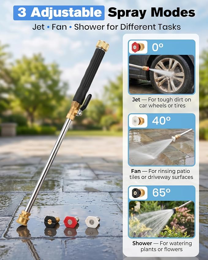 Saker 2026 Upgraded Jet Nozzle Power Washer - High-Pressure Hose Nozzle, Universal Garden Hose Attachment, Heavy-Duty Brass Pressure Washer Wand, 3 Spray Modes for Car, Driveway, Outdoor Cleaning