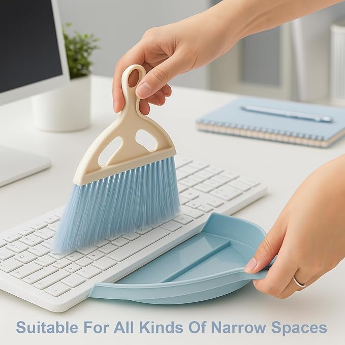 6 Pcs Small Dustpan and Brush Set, Portable Compact Mini Broom and Dust Pan | Nesting Tiny Cleaning Broom with Handle, Whisk Hand Broom and Dustpan Set for Classroom, Countertop, Keyboard, Car & Pet Nest