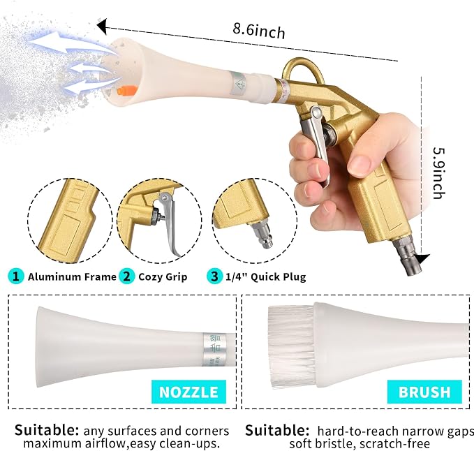 GOCCIDA Air Blow Gun Car Detailing Interior Car Cleaning Gun Car Dryer | Air Blower for Car Detailing Air Gun Car Dust Cleaner Air Compressor Blower Gun with Nozzle and Auto Detailing Dusting Brush