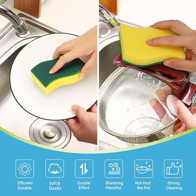 AIDEA Sponges Kitchen, 24Pack Heavy Duty Dish Sponge, Cleaning Dish Scrubber Sponge for Home and Kitchen, Stink-Free Cleaning Supplies for Pots, Pans