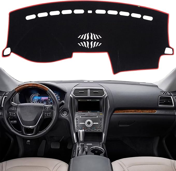 Dashboard Cover Dash Mat Fit for Fo-rd Explorer 2019-2011 (Without HUD Models), Car Dash Board Mat Anti-Glare Carpet, Non-Slip Pad Sunshield Protector (Red Border Banding)