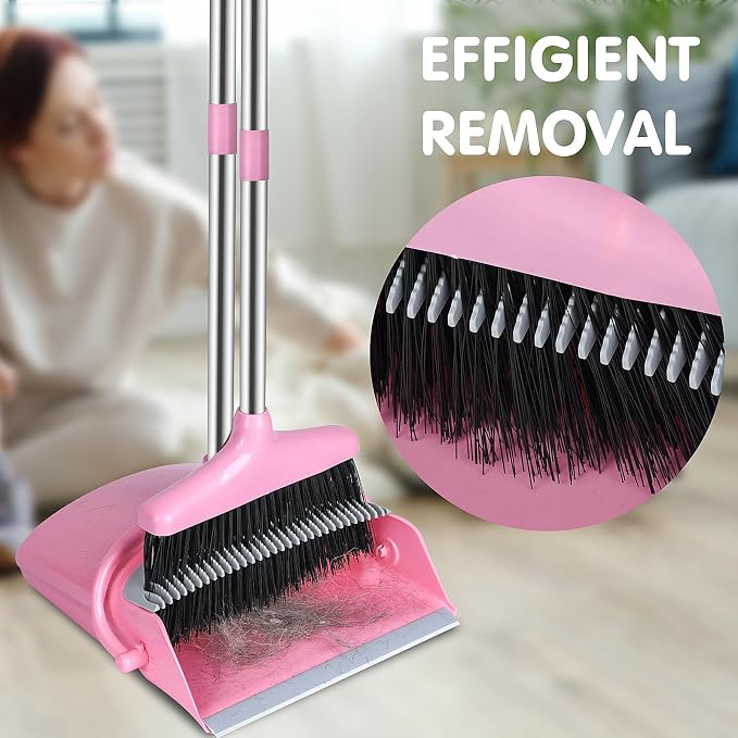 Broom and Dustpan Set, Broom with Dustpan Combo Set for Home Office Kitchen(Pink) | for Home Office Kitchen, Broom with Dustpan Combo Set, Pink