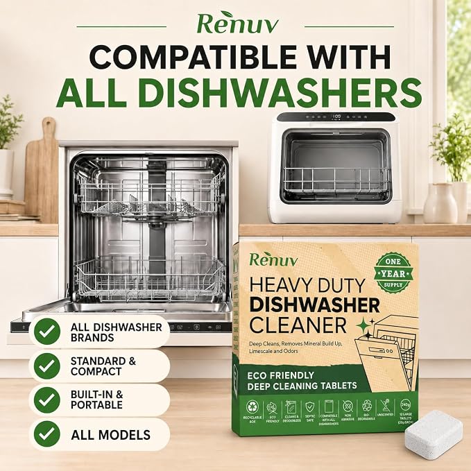 Renuv® Washing Machine + Dishwasher + Garbage Disposal Cleaner Bundle | Heavy Duty Home Appliance Deep Cleaning, Descaling, Deodorizing