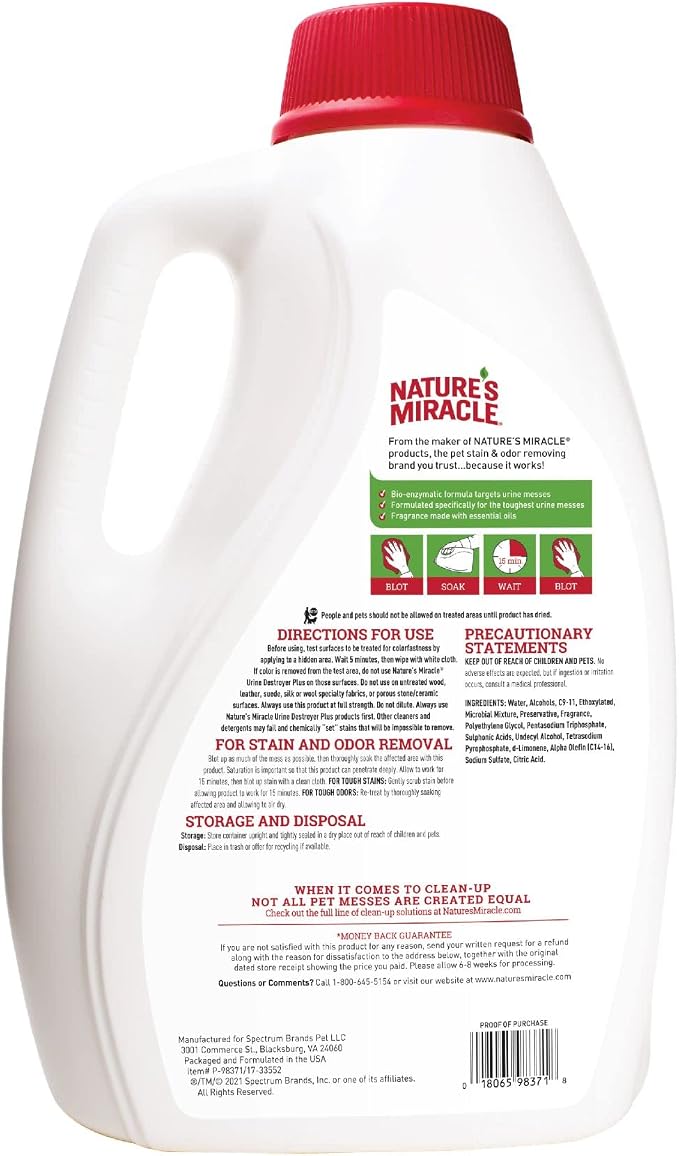 Nature's Miracle Dog Urine Destroyer Plus, Enzymatic Cleaner, 1 gal | Destroys the Toughest Dog Urine Stains, For Use on Multiple Surfaces, Safe For Pets and Home*, Fresh Scent