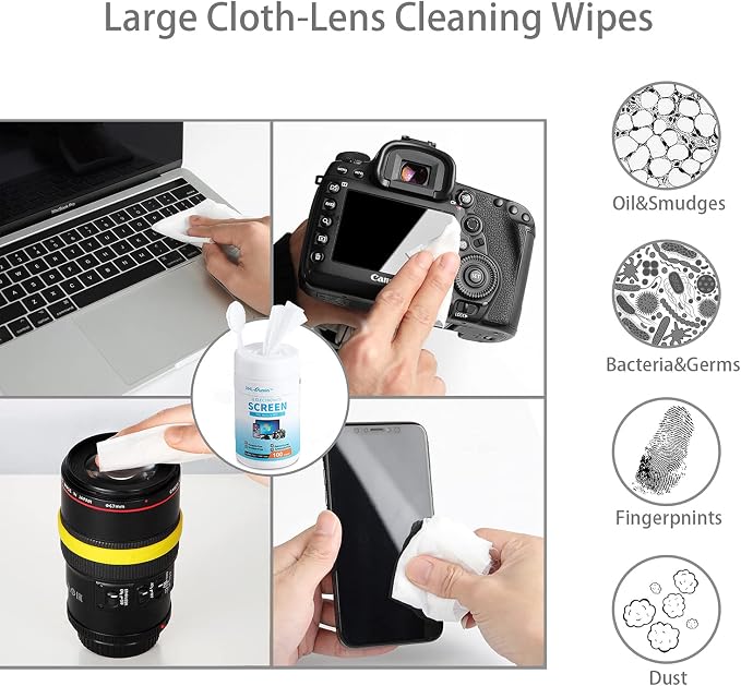 Monitor Wipes, Pre-Moistened Computer Screen Wipes for Electronics, Laptop Screen Wipes, Computer Monitor Cleaning Wipes for Glasses, Phones, Tablets, TV, LCD Screen