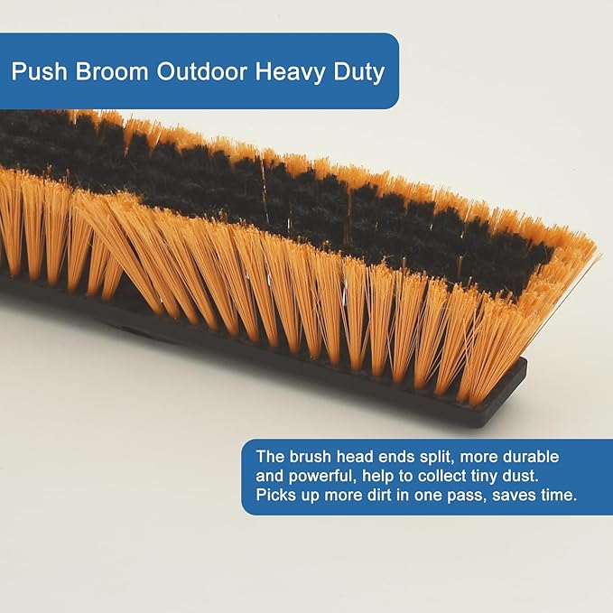 PBHEPJ 18 Inchs Push Broom Outdoor Heavy Duty, Shop Broom with 60" Long Handle for Cleaning Outdoor or Indoor Tile, Garage, Shop, Deck, Concrete, Wood, Stone, Patio Floor, 2 Pack