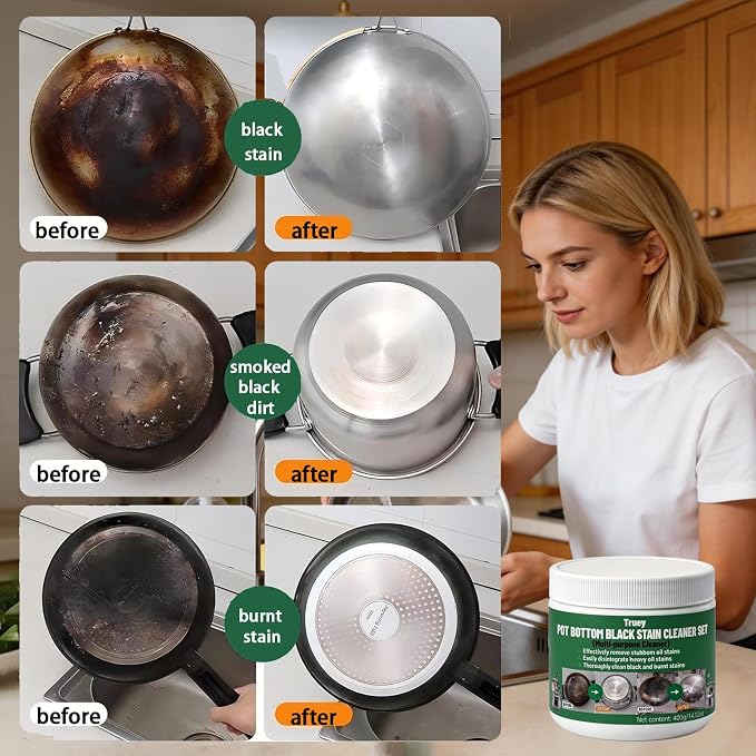 Truey Pot Bottom Black Stain Cleaner Set, Stainless Steel Cleaning & Polishing,Powerful Kitchenware Cleaner, Cooktop Pot Cleaner Effortless for Burned Cookware