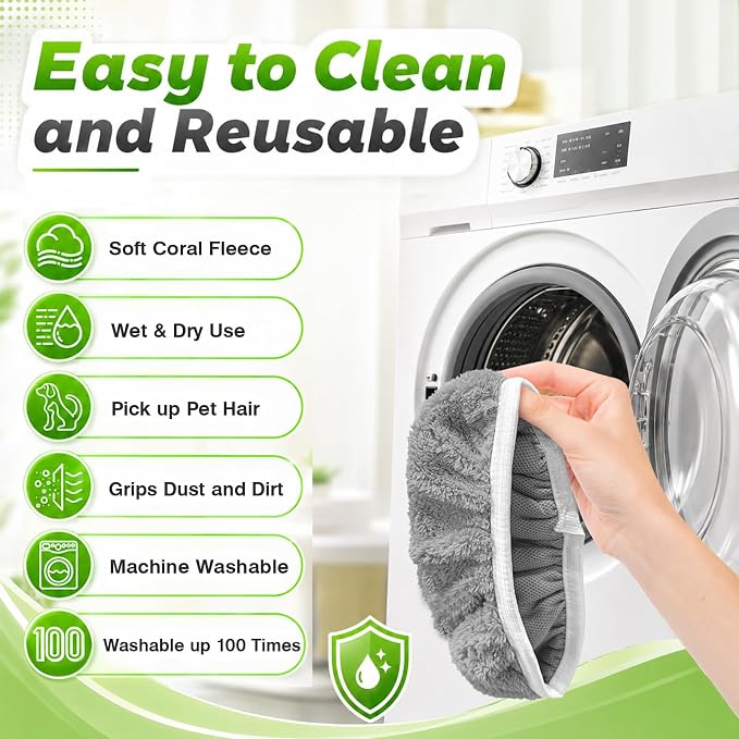 Reusable Mop Pads Compatible with Swiffer Sweeper Mop Cleaning Mop Pads Refill for Dry & Wet Sweeping for Multi-Surface/Hardwood Floor Cleaning (Grey)