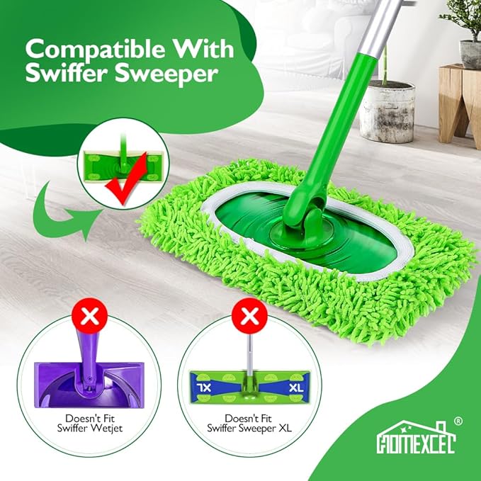 HOMEXCEL Reusable Microfiber Mop Pads Compatible with Sweeper Mop, Dry & Wet Sweeping Cloths, Washable Wet Pads Refill for Multi-Surface/Hardwood Floor Cleaning, Pack of 4