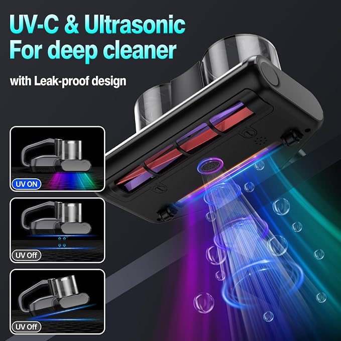 Mattress Vacuum Cleaner Cordless Bed Vacuum with 16Kpa Suction 253.7nm UV-C Light, Ultrasonic Technology, HEPA Filtration, Built-in 4*2500 mAh Battery, High/Low Dual Modes, Replacement Filter Included