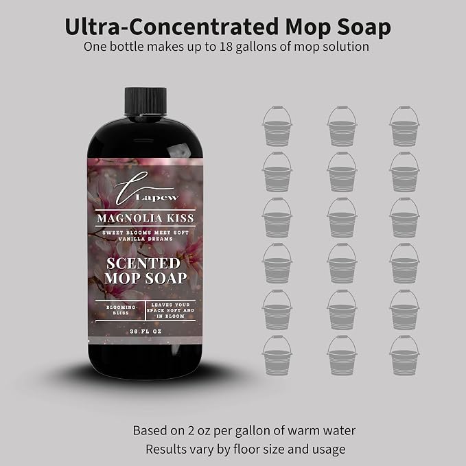 Lapew Magnolia Kisses Scented Mop Soap - Luxury Floor Cleaner Concentrate for Mopping Tile, Laminate, Vinyl & Hardwood | Streak-Free, Low-Foam | 36 oz