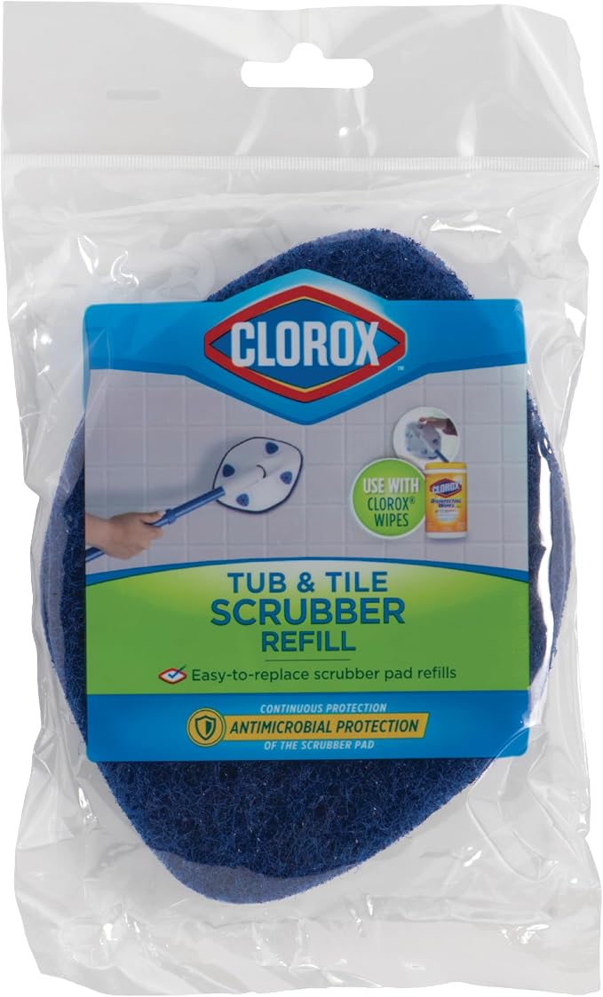 Clorox Extendable Tub & Tile Scrubber Refill, Diamond-Shaped Head Replacement Scrubber Pad, Blue