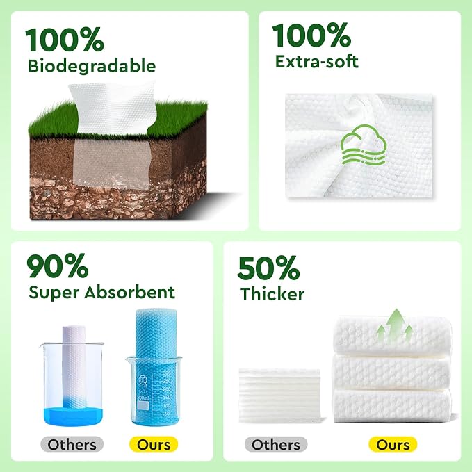 Elvira 100 Count Disposable Face Towels, Biodegradable Skincare Facial Cleansing Towels, Ultra Soft & Thick Makeup Remover Dry Wipes, Lint-Free & Vegan for Sensitive Skin, Travel Essential