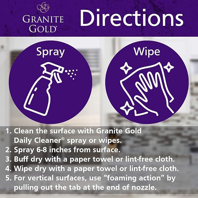 Granite Gold Polish Spray, Streak-Free Shine for Granite, Quartz, Marble, Travertine, Natural Stone Countertops, 64 Fluid Ounces and 24 Fluid Ounces
