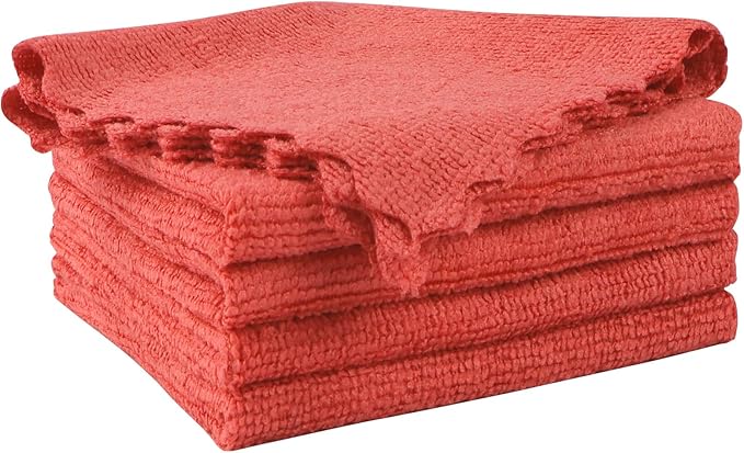 Orighty Microfiber Cleaning Cloth 5 Pack, Red Cleaning Rags 12x11 inch | Microfiber Towels for Cars, Highly Absorbent Household Cleaning Supplies, Reusable Lint Free Cloths for House, Kitchen