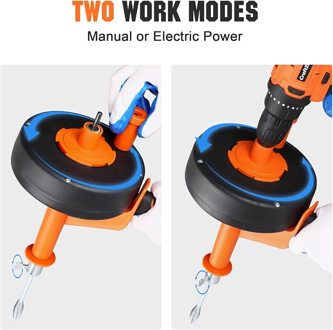 Drain Auger 25 Ft,Plumbing Snake With Drill Adapter,Pipe Clog Remover for Kitchen Bathroom Shower Sink Cleaning,Flexible Spring Steel