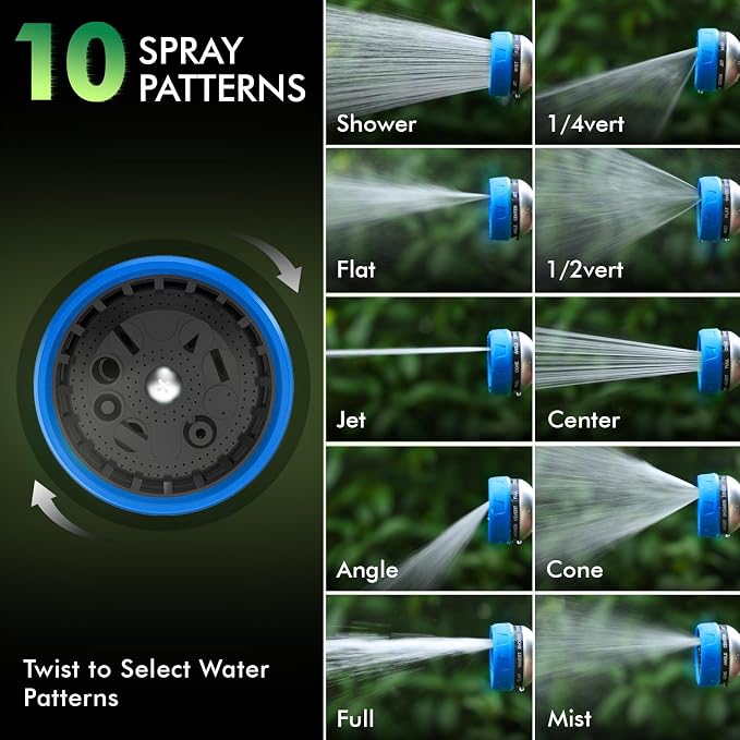 RESTMO 10-in-1 Water Hose Nozzle, Garden Hose Sprayer for Outdoor | 10 Spray Patterns, Lightweight, Thumb Control for Flow Adjustment, Ideal for Watering Plants & Lawns, Cars & Pets, Blue