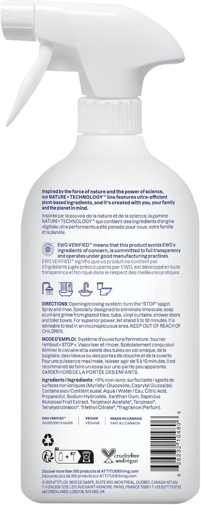ATTITUDE Bathroom Cleaner Spray, EWG Verified, Plant-Based & Vegan, Safe for Bathroom Surfaces, Tiles, Tubs, Shower Walls, and Grout, Citrus Zest Scent, 27.1 Fl Oz (Pack of 3)