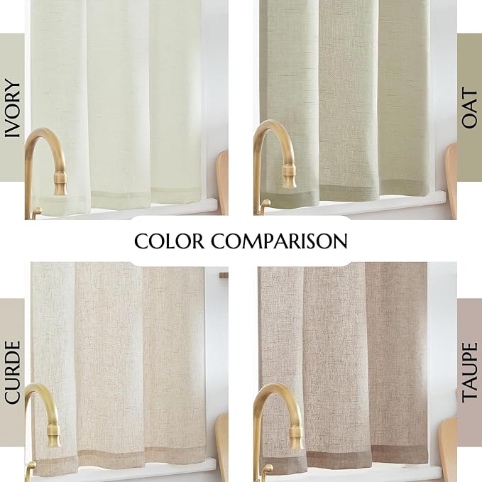 jinchan Lien Tier Curtains and Valances, 26x36, 3 Panels, Natural | Light filtering, rod pocket, cafe curtains, farmhouse, machine washable, small window decor, bathroom, laundry room, RV