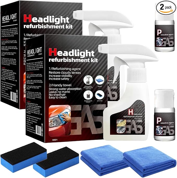 【2Pack】Headlight Restoration Kit, Advanced Car Headlight Restoration Kit
