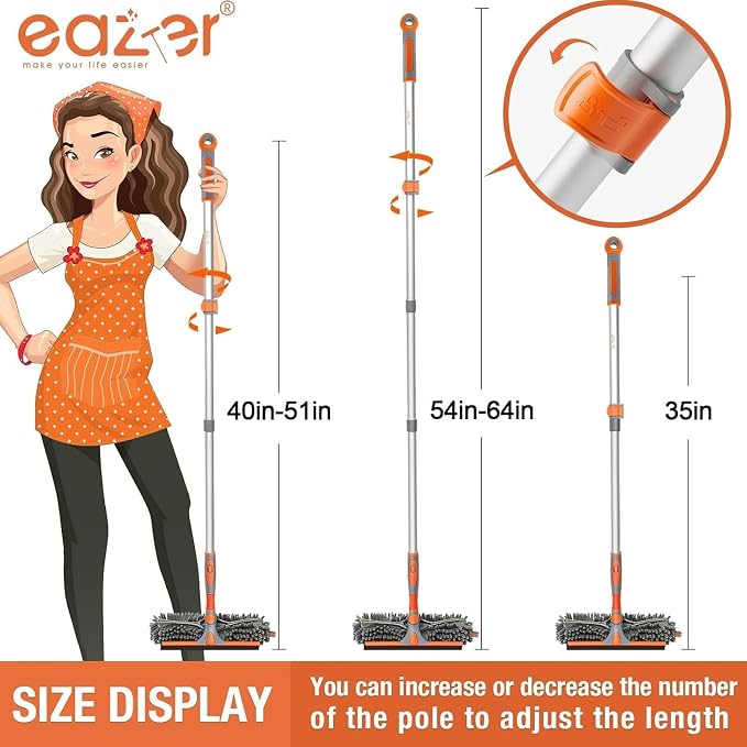 Eazer 2-in-1 Window Cleaner Tool, 64'' Window Squeegee for Home, Window Cleaning Squeegee Kit with Telescopic Pole, Window Washing Kit with Rotatable Bendable Head(Threaded + Telescopic) - EAW01