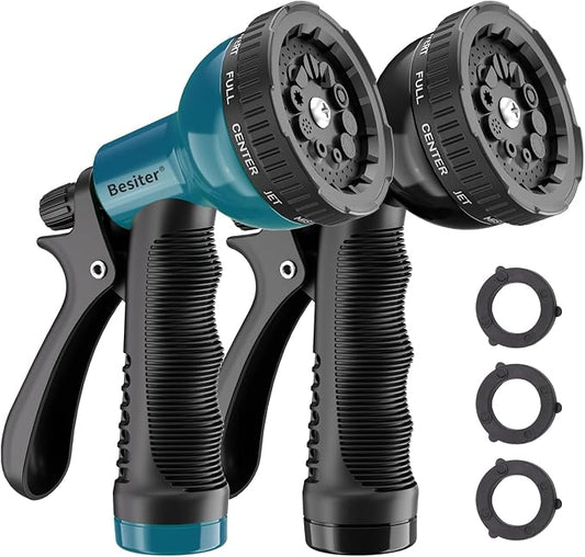 Besiter Garden Hose Nozzle Sprayer 10 Watering Patterns Spray Nozzles Heavy Duty Hose Head Lightweight Hose Attachment 2 Pack