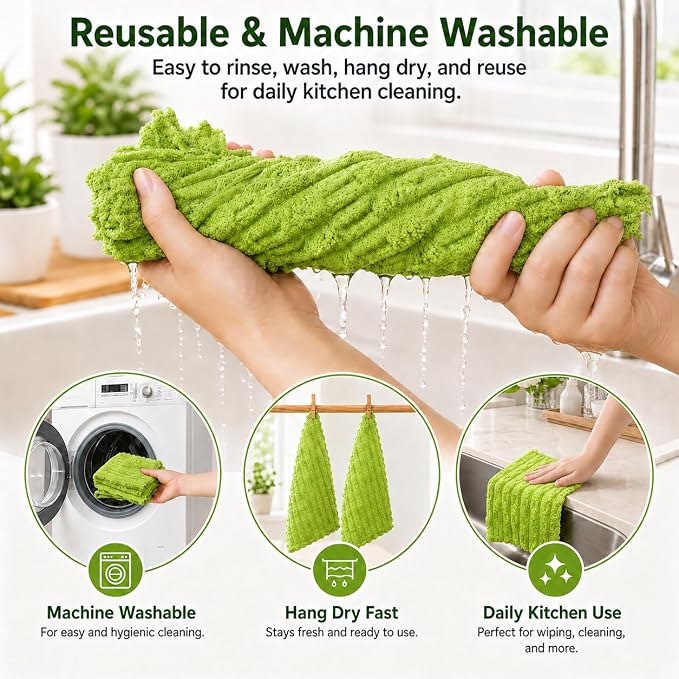 kimteny Microfiber Dish Cloths for Kitchen, 12 Pack 12 x 12 Inch Coral Velvet Kitchen Cleaning Cloths, Absorbent Reusable Non-Scratch Dish Rags for Dishes, Countertops & Sink