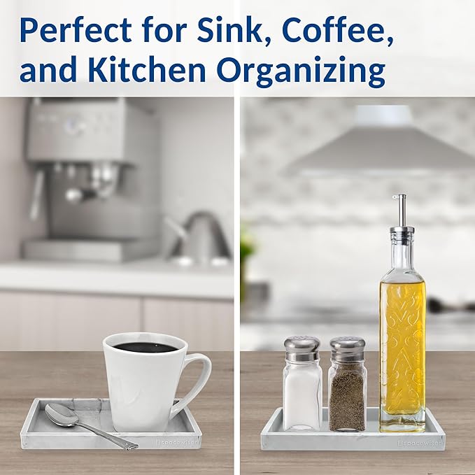 Spacewiser Countertop and Vanity Tray - Small 7.7” Silicone Tray for Soap Dispenser Bottles, Sponge Holder for Kitchen Sink Caddy Organizer, Bathroom Trays, Dish Soap Holder for Kitchen Counter, Keys