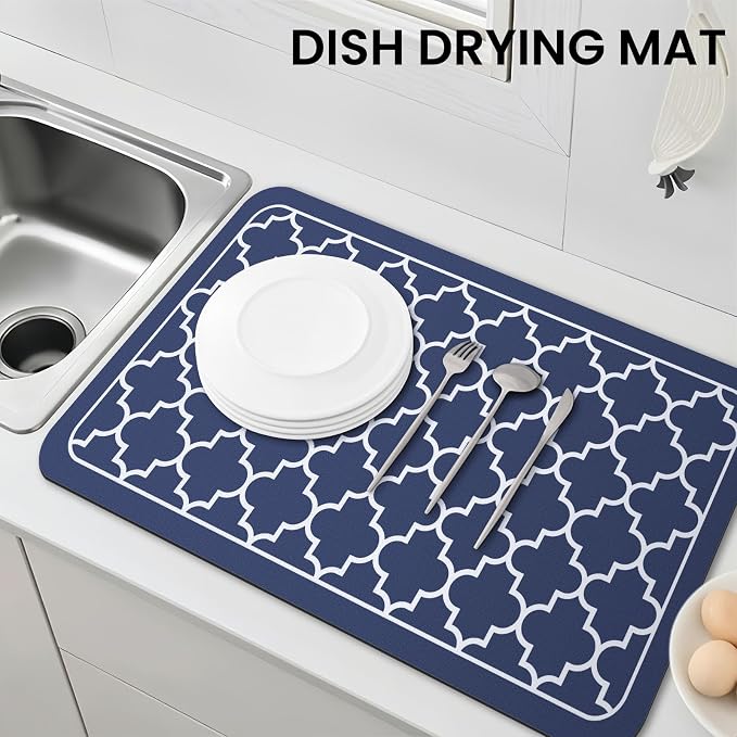 WISELIFE Dish Drying Mat Super Absorbent Drying Mat Large Dish Drying Mats for Kitchen Counter Easy Clean Dish Mat Kitchen Drying Mat18"x 28" Stylish Blue