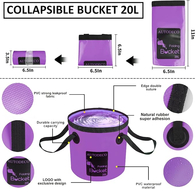 22Pcs Car Wash Cleaning Tools Kit Car Detailing Set with Canvas Bag Purple Collapsible Bucket Wash Mitt Sponge Towels Tire Brush Window Scraper Duster Complete Interior Car Care Kit