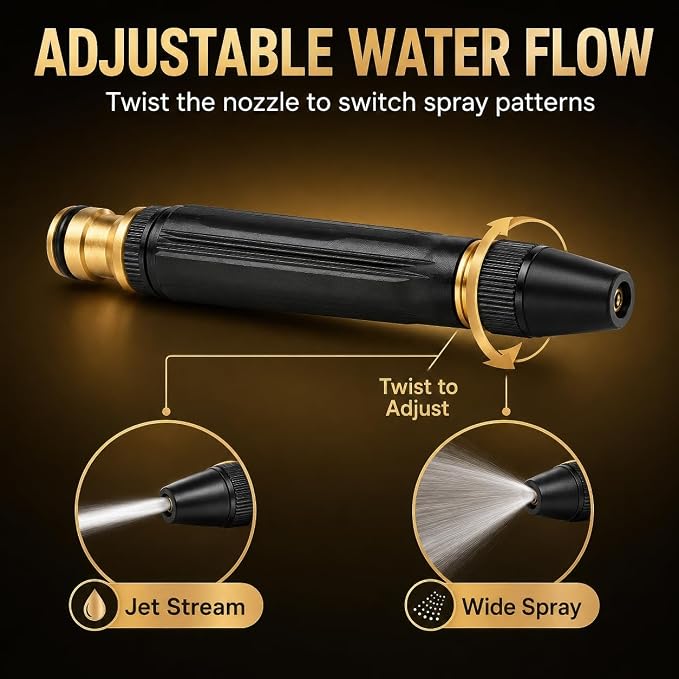 High Pressure Heavy Duty Hose Nozzle, Adjustable High Pressure Water Hose Nozzle with 2 Standard 3/4" GHT Adapters, Jet Sweeper Garden Hose Sprayer for Car Wash, Lawn and Patio Cleaning