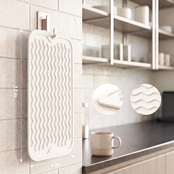 MicoYang Silicone Dish Drying Mat for Multiple Usage,Easy clean,Eco-friendly,Heat-resistant Silicone Mat for Kitchen Counter or Sink,Refrigerator or Drawer Liner White S 12 inches x 6 inches