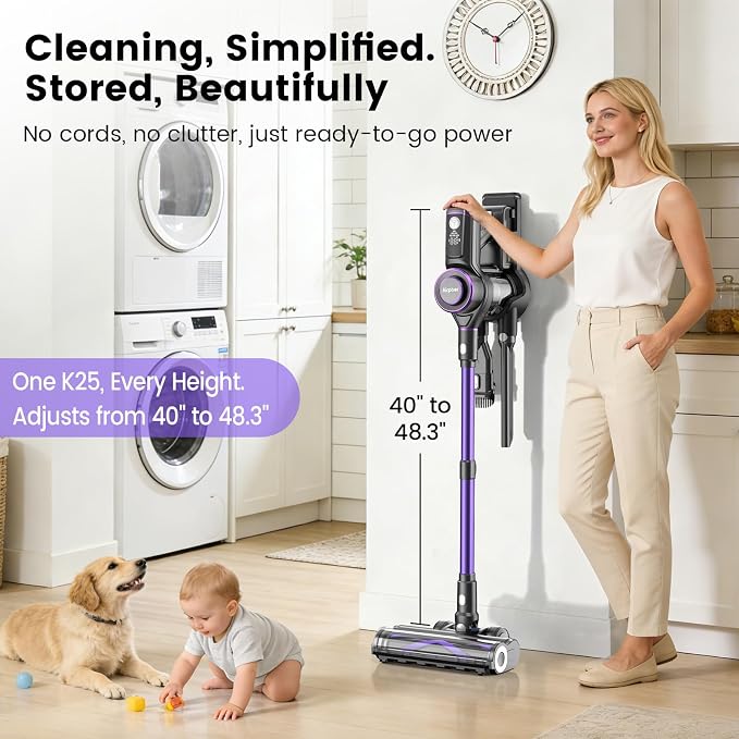 Cordless Vacuum Cleaner, 600W 45KPA Dual Motor Vacuum for Home with AI Auto Suction,70Min Runtime,Stick Vacuums with Self-Standing Design,LED Headlights,for Carpet,Hardwood Floors,Pet Hair,Tile