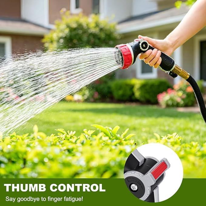 FANHAO Professional Garden Hose Nozzle Heavy Duty Metal, Thumb Control Spray Nozzle with 7 Patterns, High Pressure Water Nozzle with 3 Adjustable Jet Modes for Car Wash, Watering Lawn and Pets