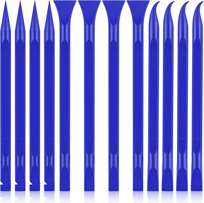 12 PCS Carbon Fiber Plastic Scrapers Tool, Non-Scratch Scraper Tool for Tight Spaces, Multi-Purpose Label Scraper Pen-Shaped, for Car Cleaning Supplies, Kitchen, Crevices, Stains (Blue)