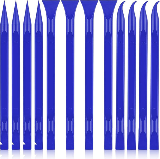 12 PCS Carbon Fiber Plastic Scrapers Tool, Non-Scratch Scraper Tool for Tight Spaces, Multi-Purpose Label Scraper Pen-Shaped, for Car Cleaning Supplies, Kitchen, Crevices, Stains (Blue)