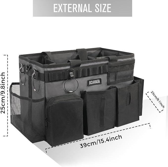 SCAVATA Wearable Cleaning Caddy Bag, Cleaning Caddy Supplies Organizer with Handle & Shoulder Straps for Housekeepers, Under Sink & Car Cleaning Tool Organizers with 4 Foldable Divider (GraphiteGrey)