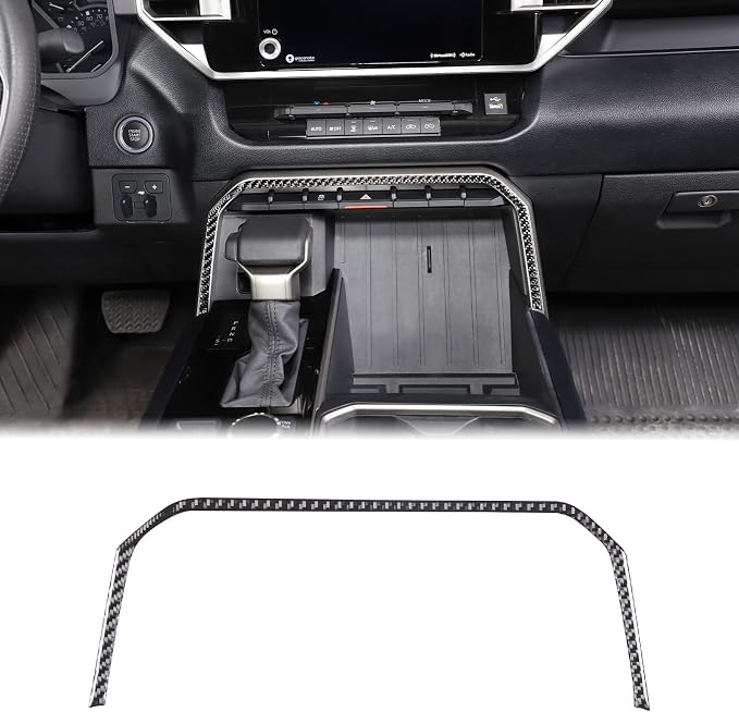 Aunginsy Car Center Control Warning Light Outer Frame Decorative Sticker Fit Toyot@a Tundra/Sequoia 2022-2024 Carbon Fiber Gear Box Shift Panel Protect Strip Cover Trim Sticker Interior Accessories