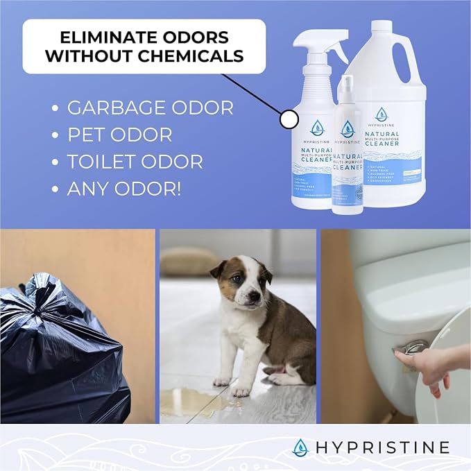 HYPRISTINE PURE Hypochlorous Acid Spray, Multi-Purpose Cleaner, Superior Shelf Life, 0% Bleach, 0% Alcohol, Food Contact Safe, Eliminate Non-Living Allergens, Remove Pet Odor, Clean Any Surface