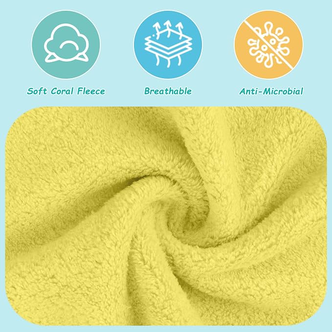 HOMEXCEL Baby Washcloths 12 Pack-Microfiber Coral Fleece Baby Bath Face Towel 7 x 9 Inch Extra Absorbent Soft Burp Cloth and Wash Cloths for Newborn-Infants and Toddlers,Yellow