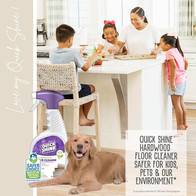 Quick Shine Hardwood Floor Cleaner 24 oz-6 Pk, Streak-Free, No Residue | Powered by Baking Soda, Fresh Island Essence, pH Neutral, No Rinse, PFAS & Ammonia Free, EPA Safer Choice Made in USA
