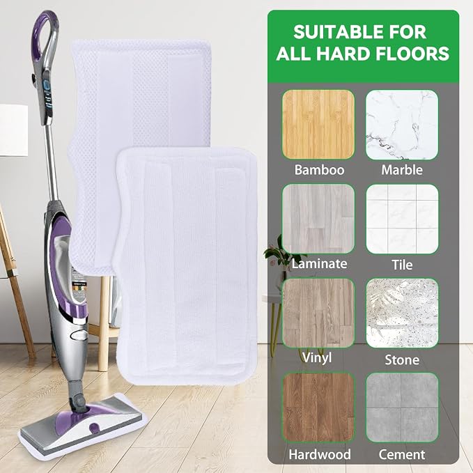 Steam Mop Pads for Shark Steam & Spray Mop S3101 S3251 SK460 SK410 S3101n2 S3250 SK435CO SK140 SK14,Washable Microfiber Cleaning Steamer Replacement Pads,White,8Pack