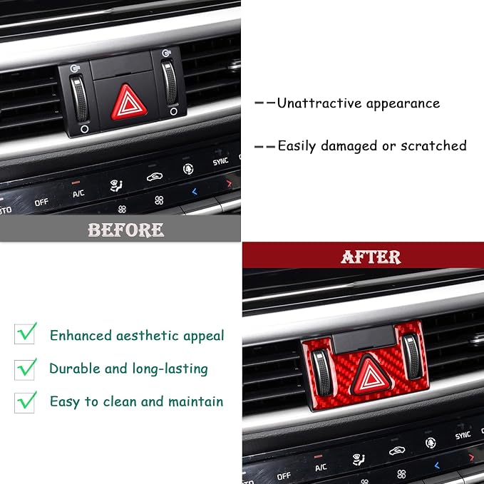 Red Real Carbon Fiber Trim for KIA Forte K3 Accessories | for 2019 2020 2021 2022 2023 2024 Hazard Light Cover Sticker Interior Thick Overlay Decal